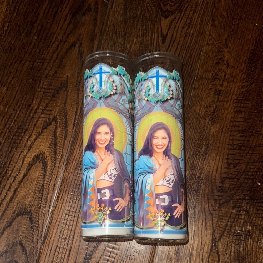 NWT SELENA QUINTANILLA Colorful Religious Prayer Candles Set of 2